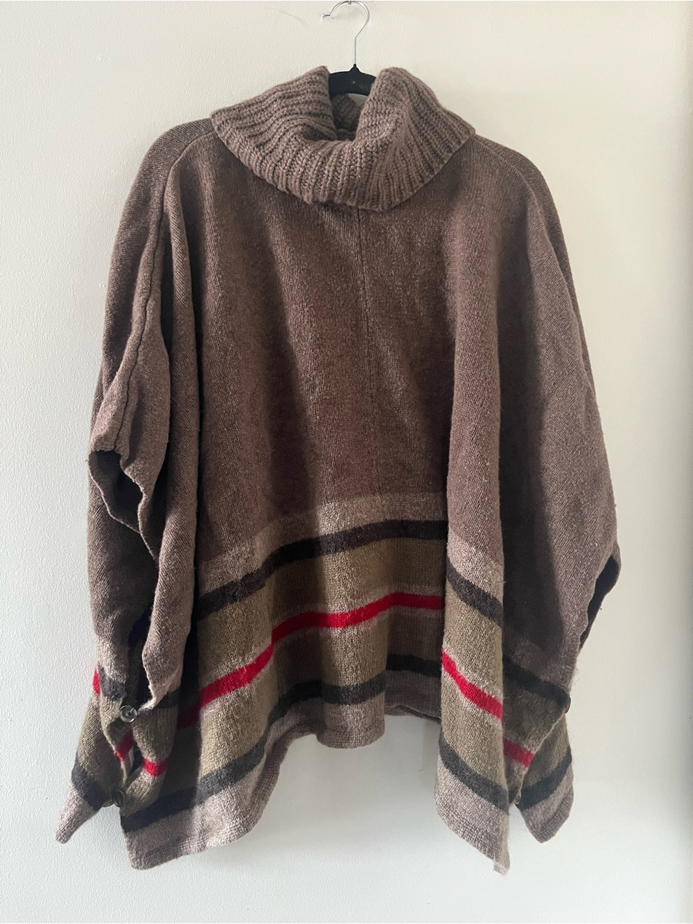 Loft Brown Cowl Neck Wool Blend Knit Poncho Sweater XS Equestrian Fall Oversized